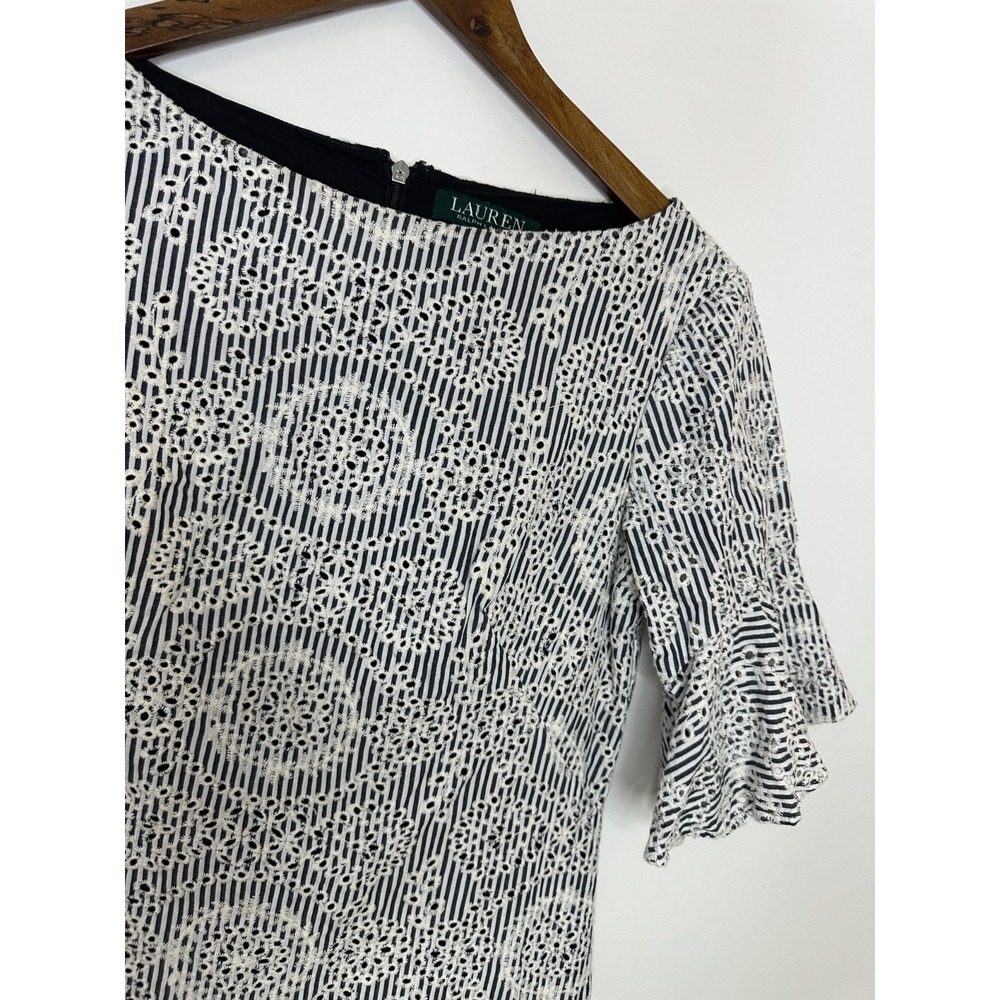 Lauren Ralph Lauren Embroidered Cotton Eyelet Bell Sleeve Sheath Dress Size 4 - Picture 4 of 14